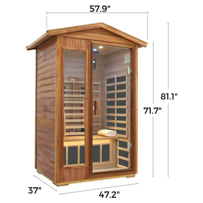 Mix-902VTD 2 Person Outdoor High Temp Infrared Sauna in Mahogany