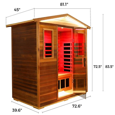 Versa-903VR/T 3 Person Outdoor Full Spectrum Ultra-Low EMF Infrared Sauna Reclining | Mahogany Clearance Sale