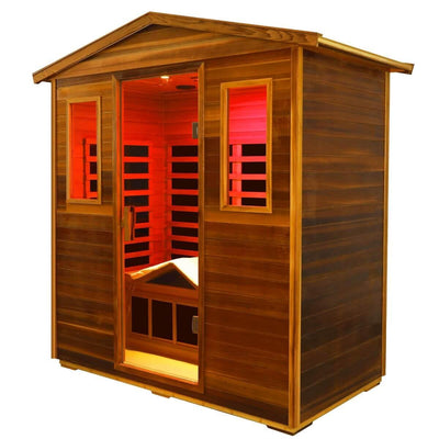 Versa-903VR/T 3 Person Outdoor Full Spectrum Ultra-Low EMF Infrared Sauna Reclining | Mahogany Clearance Sale