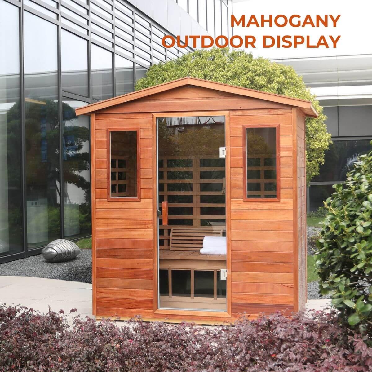 Versa-903VR/T 3 Person Outdoor Full Spectrum Ultra-Low EMF Infrared Sauna Reclining | Mahogany Clearance Sale