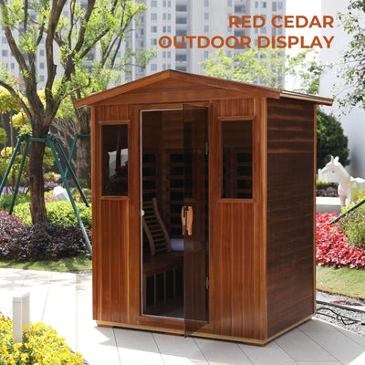 Versa-903VR/T 3 Person Outdoor Full Spectrum Ultra-Low EMF Infrared Sauna Reclining | Mahogany Clearance Sale