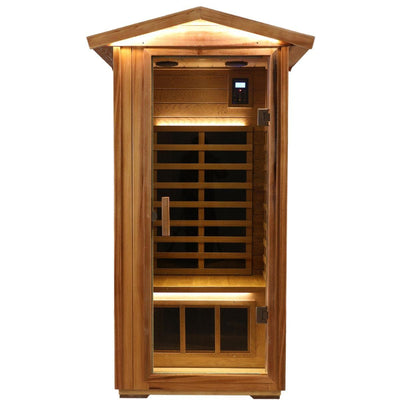 Wearwell-901VR 1 Person Outdoor Ultra-Low EMF Infrared Sauna in Red Cedar | Nature's Art, Noble Enjoyment