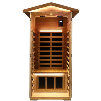 Wearwell-901VR 1 Person Outdoor Ultra-Low EMF Infrared Sauna in Red Cedar | Nature's Art, Noble Enjoyment