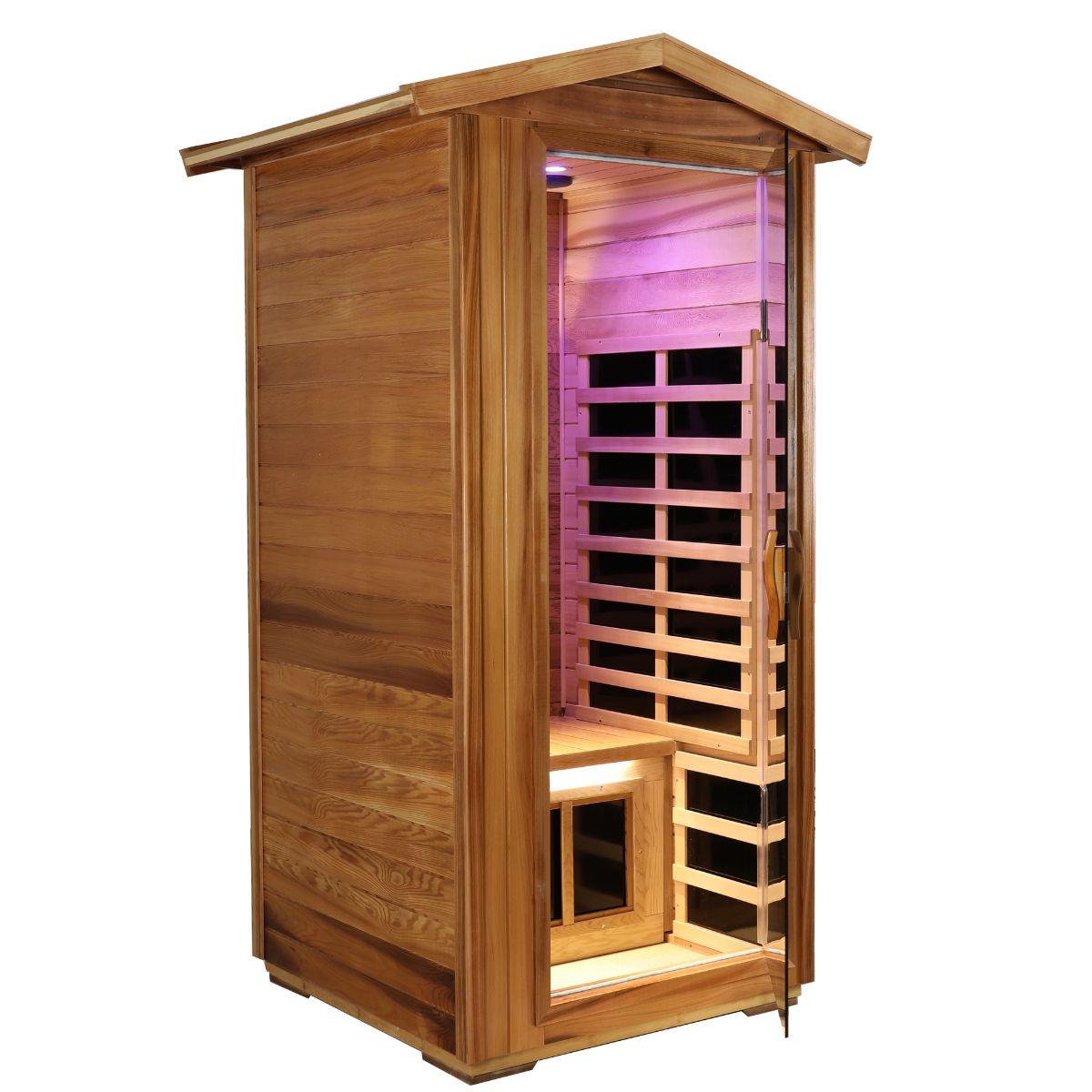 Wearwell-901VR 1 Person Outdoor Ultra-Low EMF Infrared Sauna in Red Cedar | Nature's Art, Noble Enjoyment