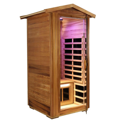 Wearwell-901VR 1 Person Outdoor Ultra-Low EMF Infrared Sauna in Red Cedar | Nature's Art, Noble Enjoyment