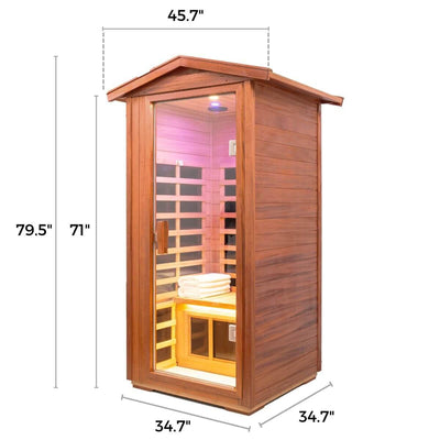 Wearwell-901VT 1 Person Outdoor Ultra-Low EMF Infrared Sauna in Mahogany | Strong Weather Resistance