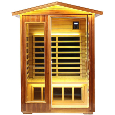 Wearwell-902VR 2 Person Outdoor Ultra-Low EMF Infrared Sauna in Red Cedar | Nature's Art, Noble Enjoyment | Value Sale