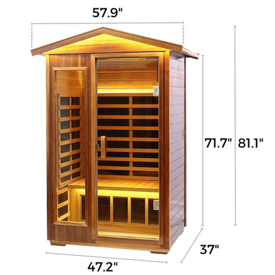 Wearwell-902VR 2 Person Outdoor Ultra-Low EMF Infrared Sauna in Red Cedar | Nature's Art, Noble Enjoyment | Value Sale