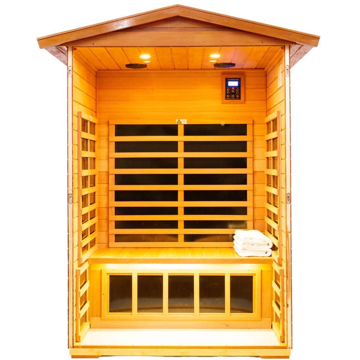 Wearwell-902VT 2 Person Outdoor Ultra-Low EMF Infrared Sauna in Mahogany | Value Sale