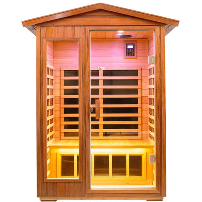 Wearwell-902VT 2 Person Outdoor Ultra-Low EMF Infrared Sauna in Mahogany | Value Sale