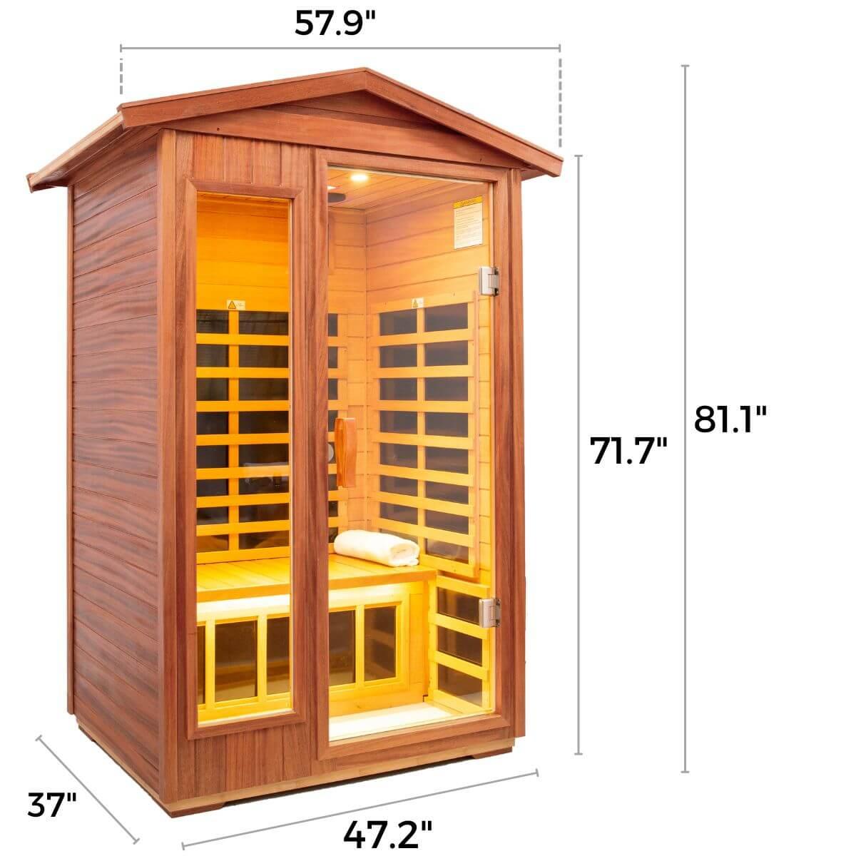 Wearwell-902VT 2 Person Outdoor Ultra-Low EMF Infrared Sauna in Mahogany | Value Sale