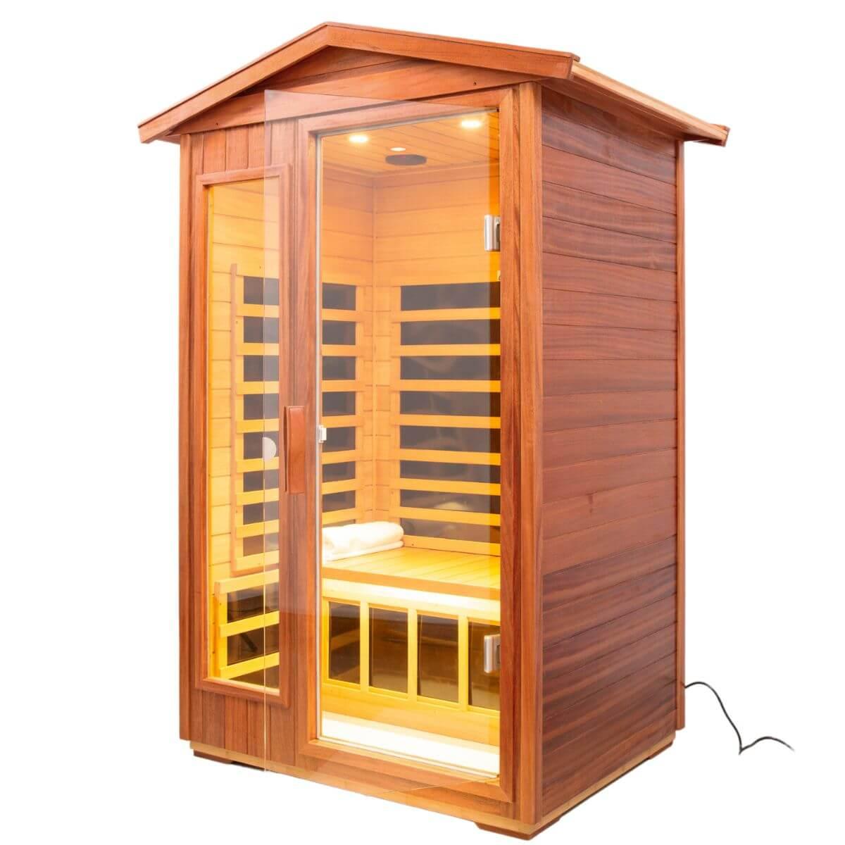 Wearwell-902VT 2 Person Outdoor Ultra-Low EMF Infrared Sauna in Mahogany | Value Sale